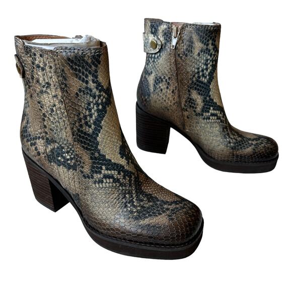 Zodiac Boots Phoenix Snakeskin Black Tan Square Toe Ankle Boot Women's Size 5M - Picture 2 of 11